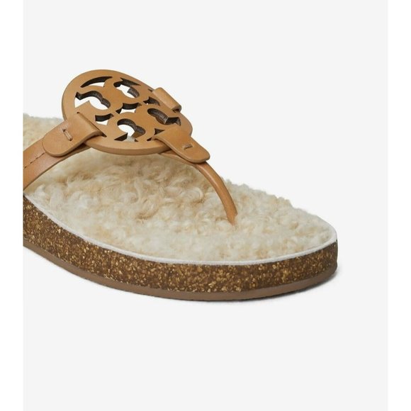 New Tory Burch MILLER CLOUD Cork Shearling Leather Sandals Caramel Size 5 ($268) - Picture 2 of 6